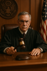 law court, judge, gavel, US flag