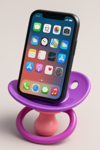 smart phone as pacifier, dummy, soothing with digital data, danger