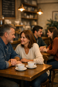 People sitting together in a café having face to face conversations