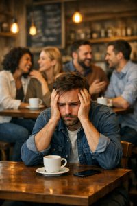 A lone individual appears upset, symbolising the dynamics of victim mentality in personal and professional settings.