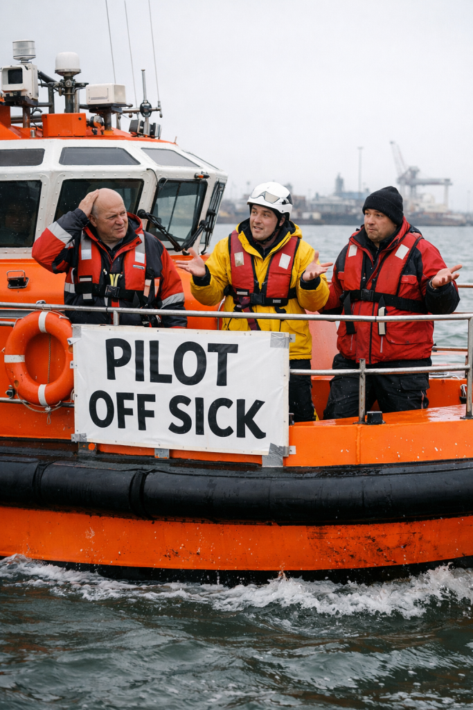 Lifeboat stranded at sea because the pilot is off sick.