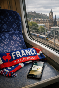 Train window view heading to Edinburgh for round 4 of the 2026 6 nations