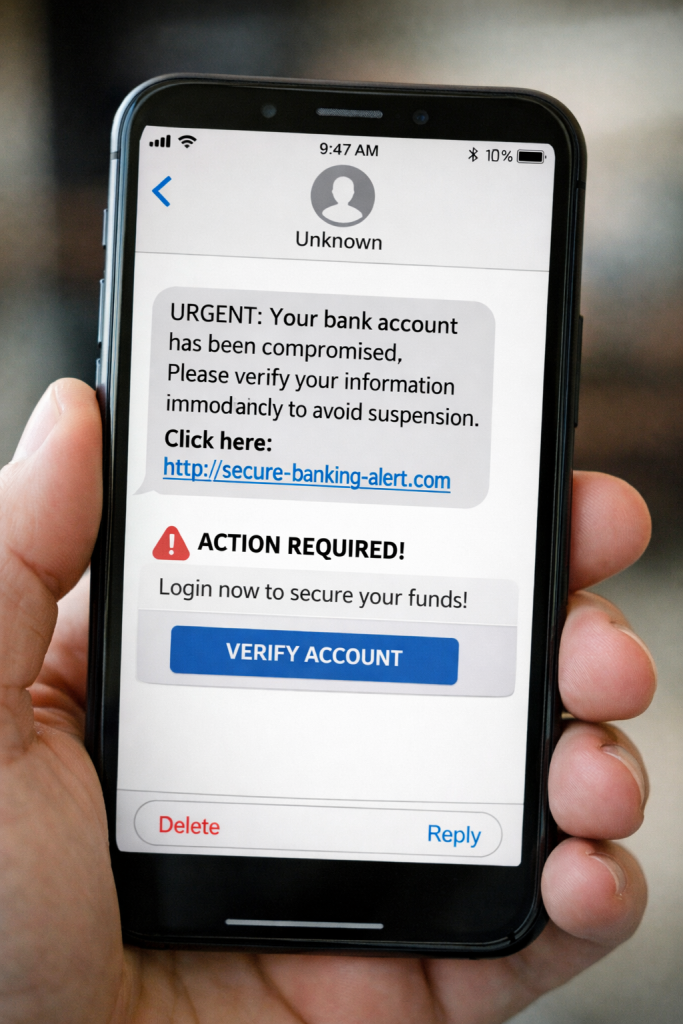 Scam text message asking for urgent action