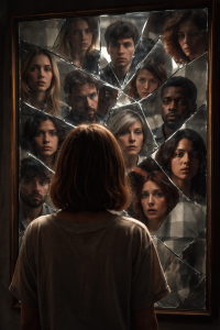 Person seeing deeper truths reflected instead of surface appearances