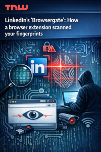 Illustration of hidden browser tracking running behind a LinkedIn webpage