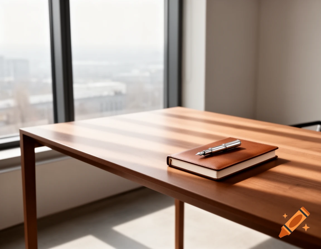 Minimalist workspace representing stoic leadership principles in business.